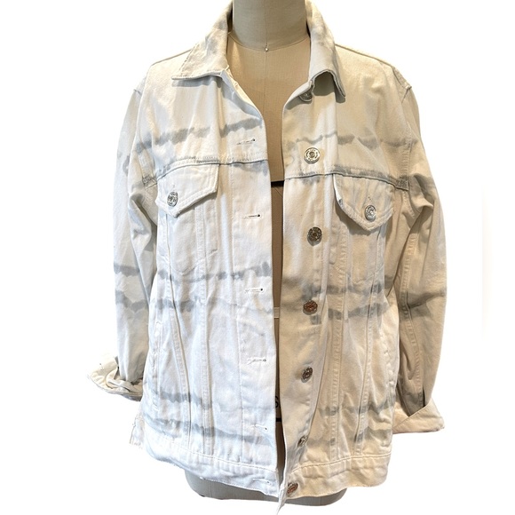 Unique tie dye white denim jean shacket small - Picture 2 of 5